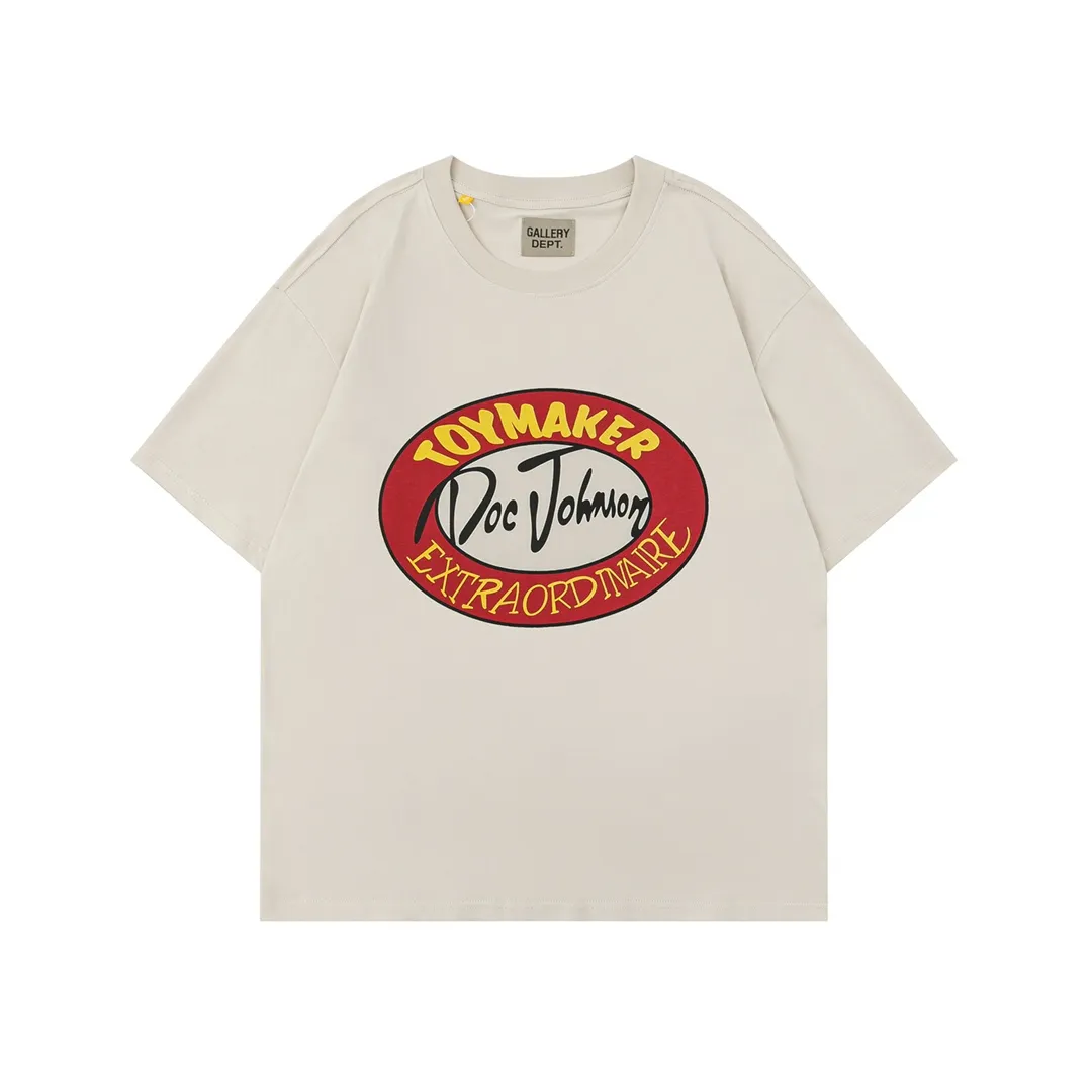 Model D107 Gallery dept European and American washed trendy brand printed high street T-shirts, same style for men and women, gilded letters on the back, after washing and shaping, it will not change shape and will not pill, comfortable and breathable, apricot S to XL, p106